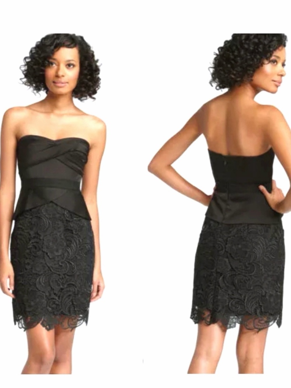 BCBG Strapless Black Lace Peplum Cocktail Dress
